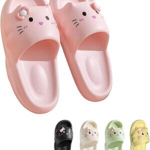 Women Cat Slippers Cute Kitty Pillow Slides Thick Sole Non Slip Waterproof